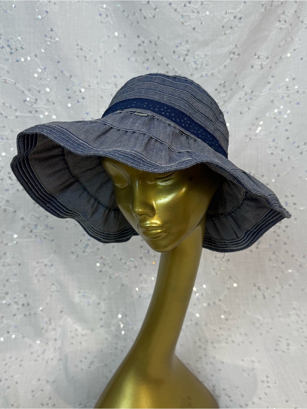 Jeanne Simmons Crushable Blue Sun Hat Wire Brim Packable Hat